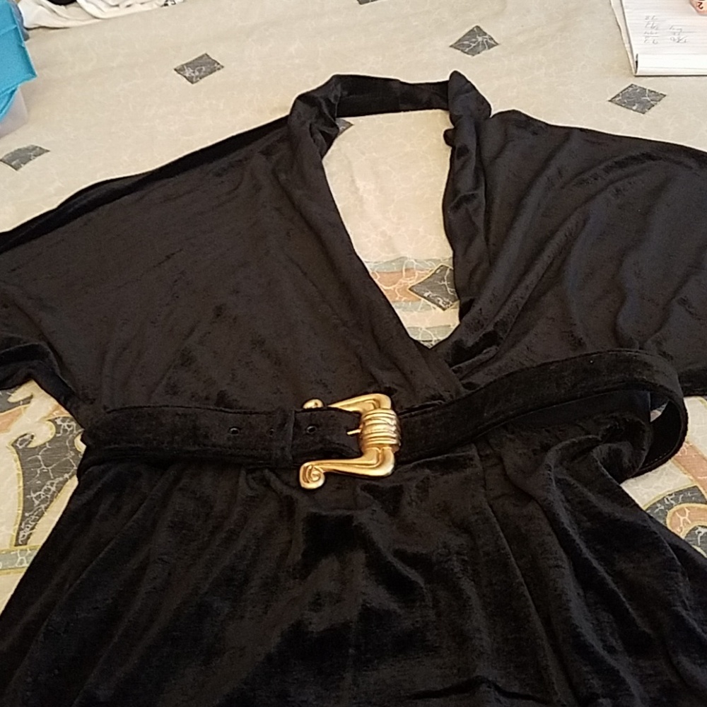 Black velvet dress w/belt & gold buckle